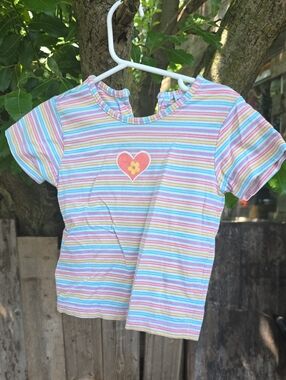 Kids' Striped Heart Graphic Tee - Pastel Multi